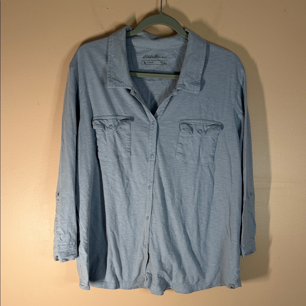 Eddie Bauer Pale Blue Casual Button-Front Shirt